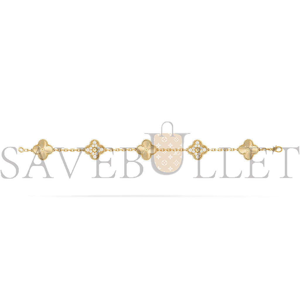 VAN CLEEF ARPELS VINTAGE ALHAMBRA BRACELET, 5 MOTIFS - YELLOW GOLD, DIAMOND VCARP4KN00 VAN CLEEF ARPELS VINTAGE ALHAMBRA BRACELET, 5 MOTIFS - YELLOW GOLD, DIAMOND VCARP4KN00